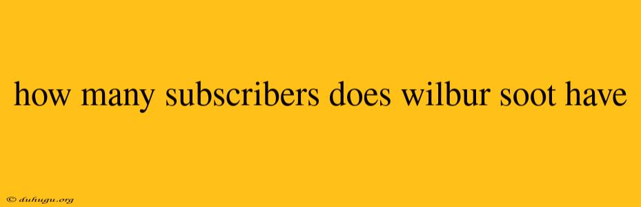 How Many Subscribers Does Wilbur Soot Have