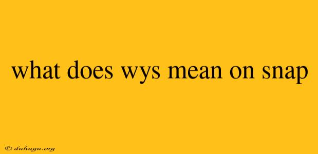 What Does Wys Mean On Snap