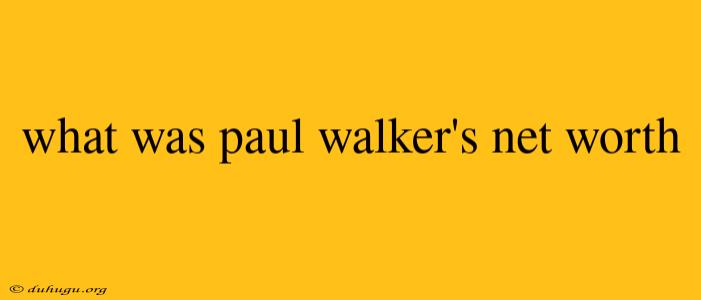 What Was Paul Walker's Net Worth